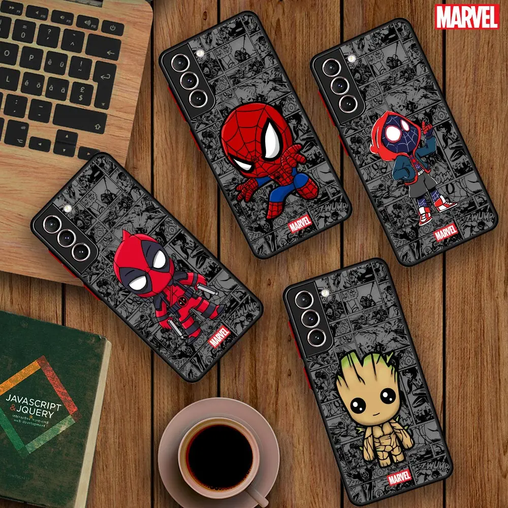 

Marvel Iron Man Galaxy S24FE Funda Spiderman For Samsung S23 S22 S21 S20 Ultra FE S25 S24 5G Plus Frosted Translucent Phone Case