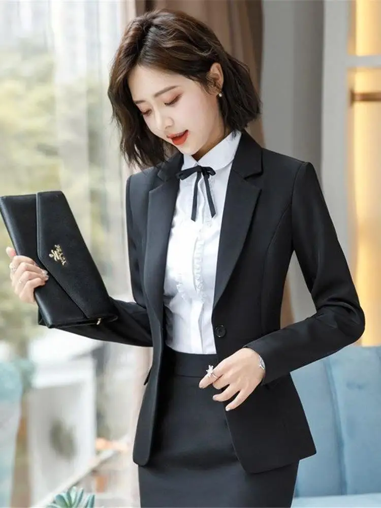 Elegant Professional Women's Jacket Spring Autumn High End Interview Formal Suit Workwear Hotel Front Desk Manager Uniform