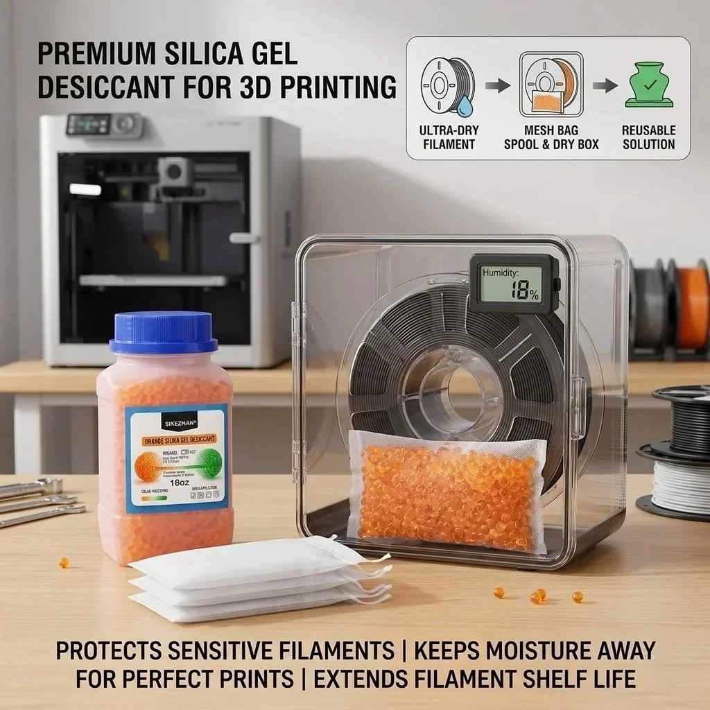 3D Printer Filament Desiccant Orange Silica Gel Beads Color Indicating Rechargeable Moisture Absorber for Dry Box Camera view 2