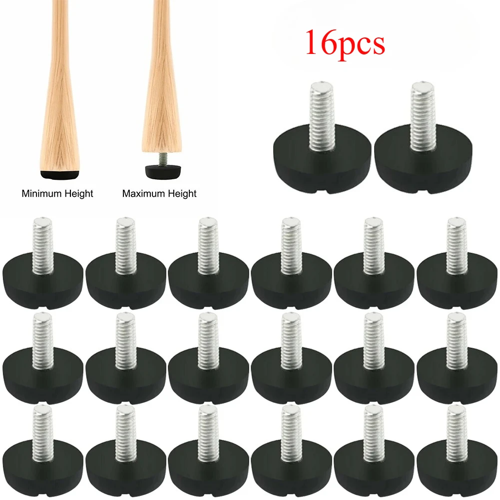 16 Pcs Screw On Type FurnitureTable Chair Glide Leveling Foot Adjuster M6