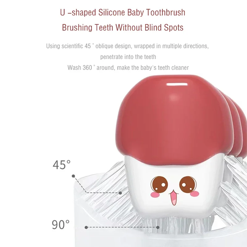 Cepillo de dientes de silicona suave en forma de U para niños, limpieza de cuidado bucal, 360 grados, entrenamiento de bebé