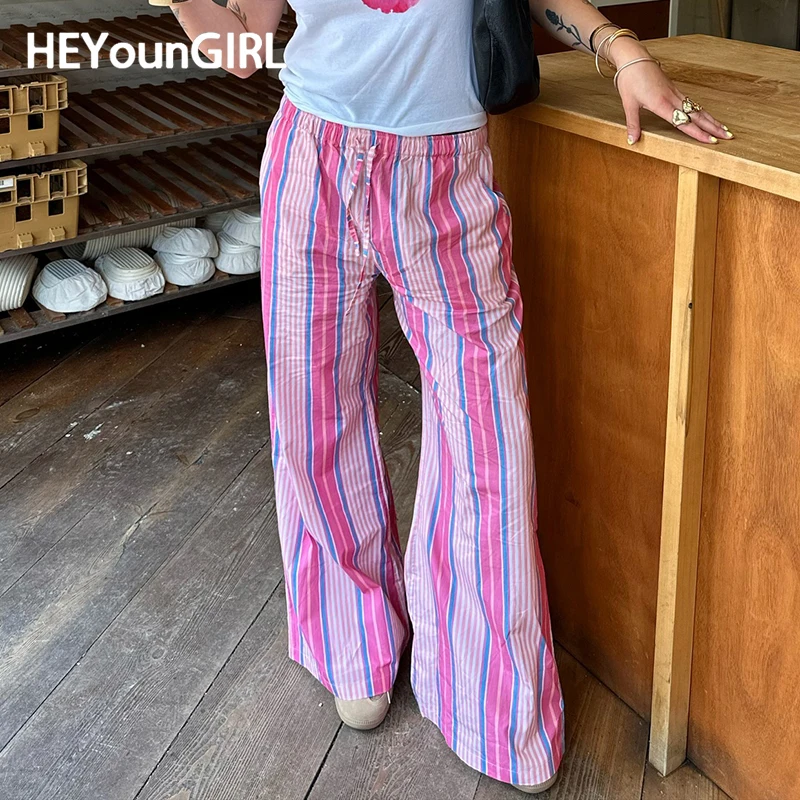 

HEYounGIRL Y2K Pink Striped Casual Wide Leg Pants Women Streetwear Fashion Sweet Loose Fit Sweatpants Contrast Color Joggers