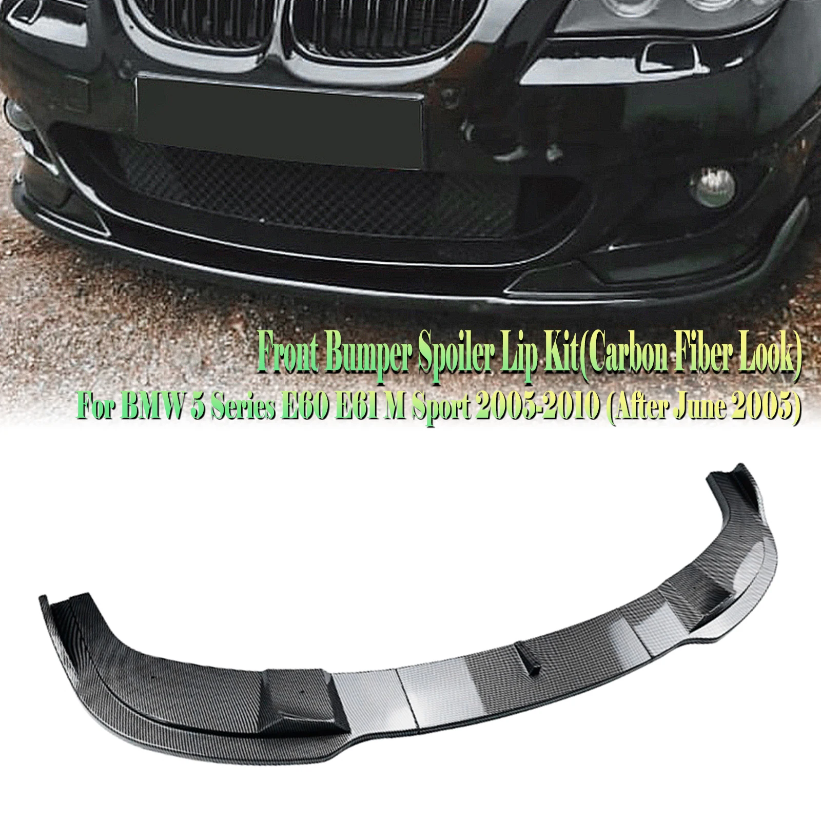 

For BMW 5 Series E60 E61 M Sport 2004-2010 Front Bumper Spoiler Lip Carbon Fiber Look/Gloss Black Lower Splitter Body Kit Blade