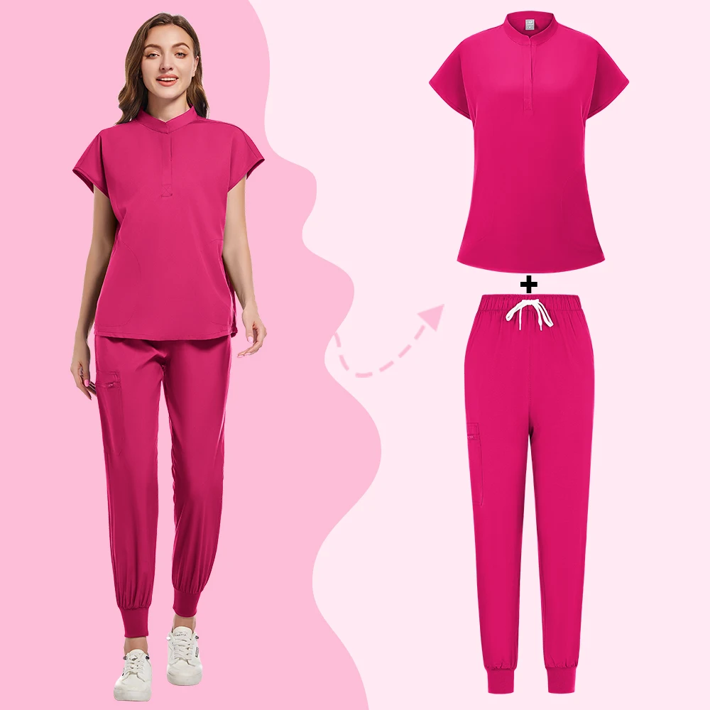 

Blue Hospital Uniform Soft Elastic Fabric Clinic Workwear Operating RoomTop Pants Surgical Clothes Medical Scrub Set Jogger Suit