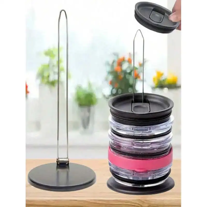 No-Drill Kitchen Lid Organizer Vertical Lid Storage RackNo Messy Cabinets And Countertops Pot Lid And Glass Cup Lid Storage Rack