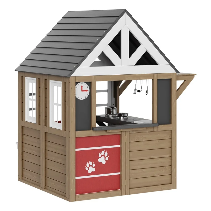

Wooden Playhouse with Door Window Sink for Kids Garden Games Cottage