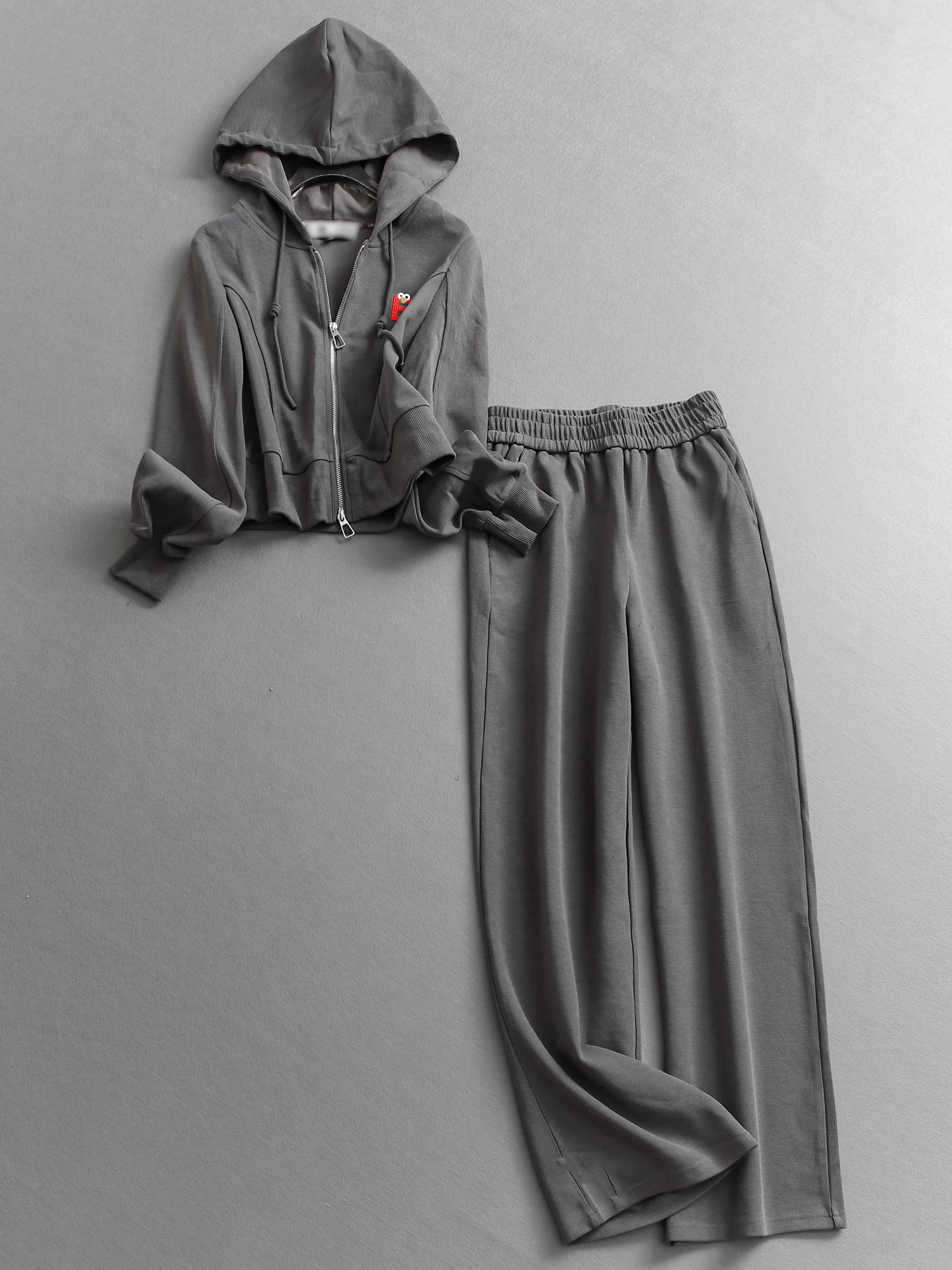 

Women's Long Sleeve Embroidered Hoodie And Straight Leg Pants Elastic Waist Casual Outfit Spring Fashion Set W707