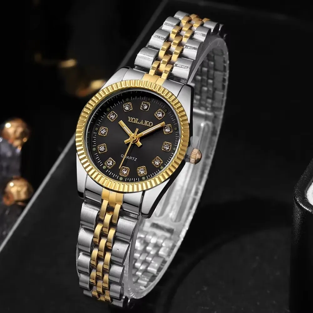 1ชิ้นแฟชั่นของผู้หญิงรอบห้องทองเหล็กวงควอตซ์นาฬิกาข้อมือ