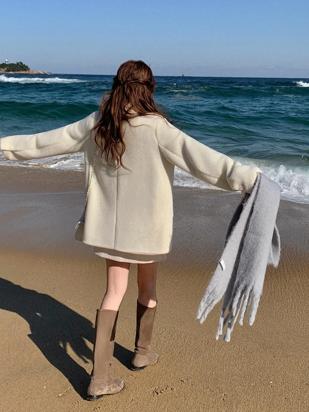 Ele hiver blanc manteau en laine femme Faion petite taille Double rangée boutons trajet décontracté scénarios centre commercial même Sle