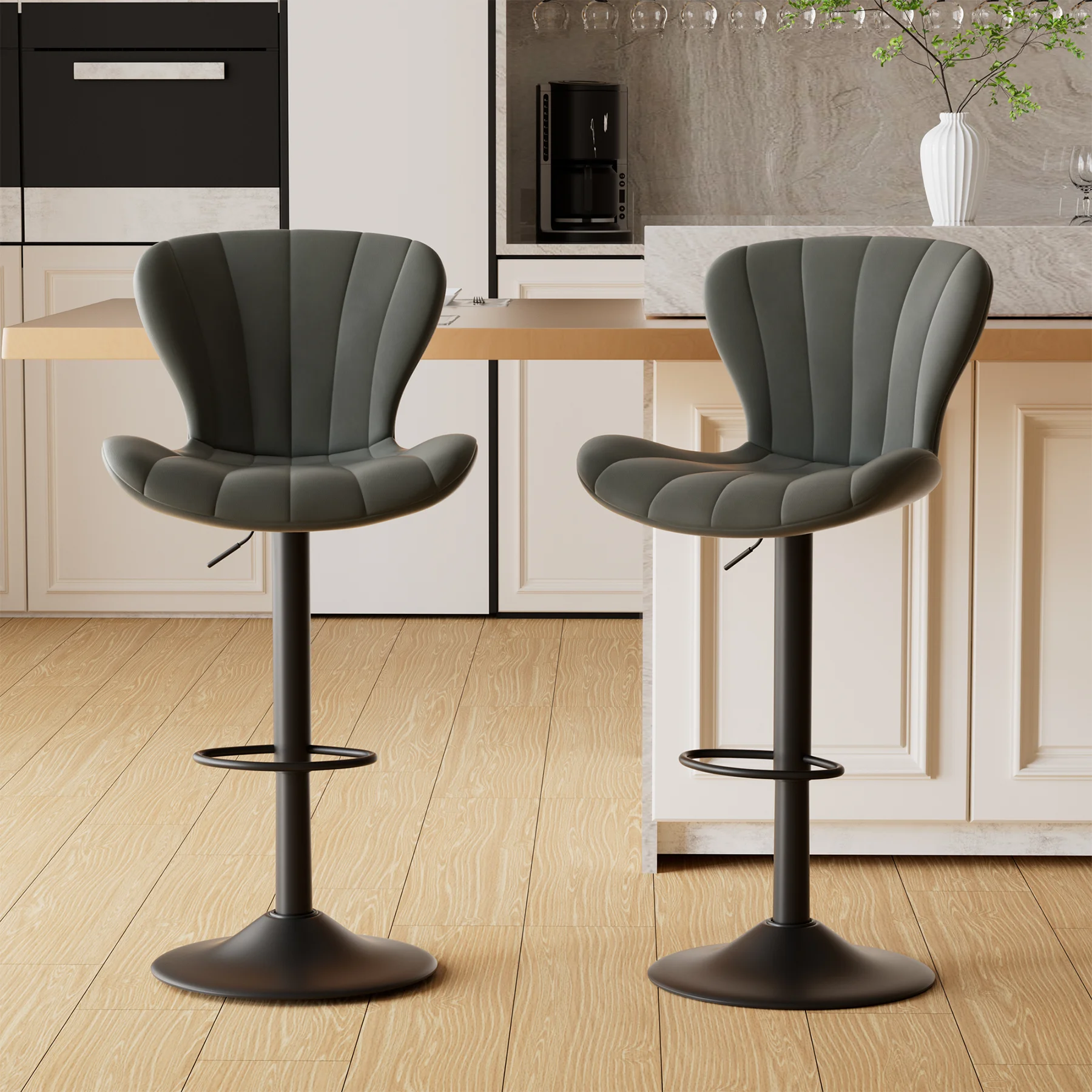 Soft Cushion Bar Chair Set, Moderno, Altura Ajustável, Encosto Alto, Couro Artificial, Giratória, 2 Peças