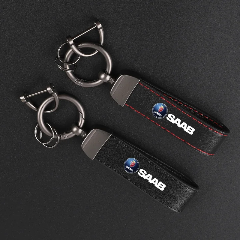 Deluxe Leather Keychain with Car Badge Keychain Pendant For  SAAB 9-3 9-5 93 95 900 9000 Sweden Decal
