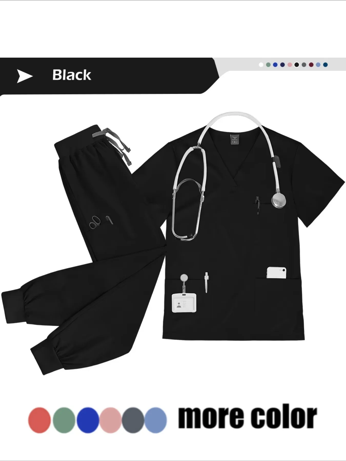 Men's and Women's Elastic Frosted Jogging Brush Set Two-piece Uniform for Pharmacies Beauty Salons and M-edical Staff