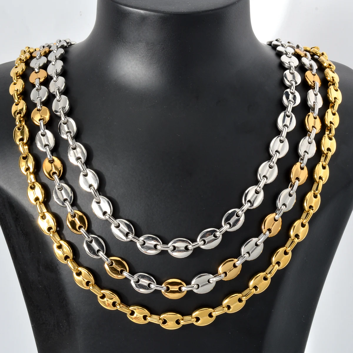 ZEADear Jewelry 8mm Coffee Bean Chain Choker Necklace Gold Color Stainless Steel Necklaces For Men Hip Hop Punk Party Gifts