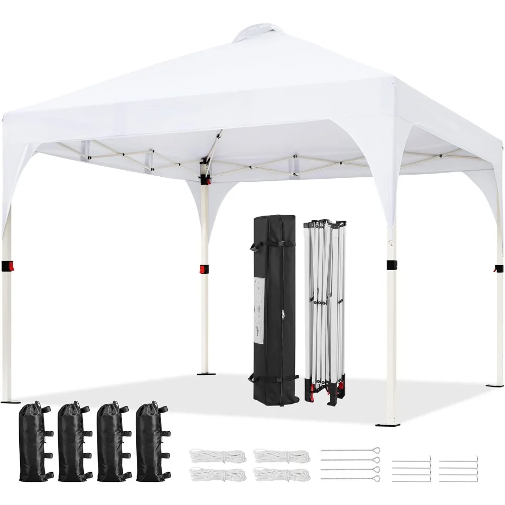 

10x10 Pop Up Canopy Tent with Vent, Easy Set Up Tent, Instant Sun Shelter Canopy with Wheeled Bag, 4 Sandbags, 12 Stakes & 4 Ro