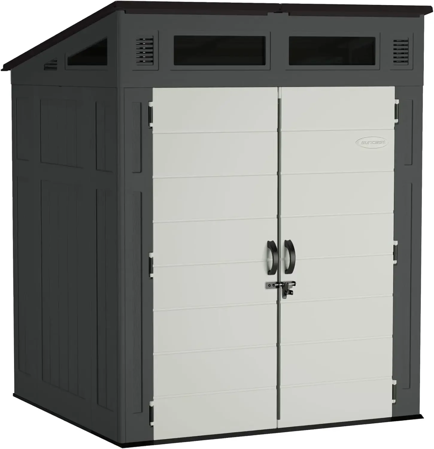 

Садовый сарай из полимерной смолы с напольным покрытием, запираемыми дверями, окнами, защищенный от непогоды, для хранения инструментов, велосипедов, газонокосилок