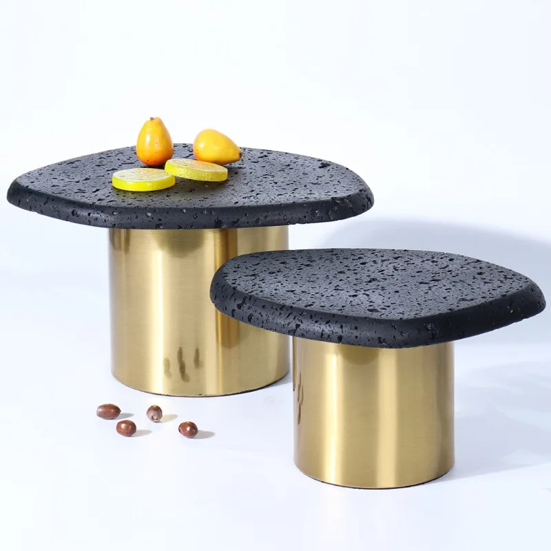 Light Luxury Ins Style Marble Cake Tray Dessert Plate Gold Stand for Dining Table Living Room Kitchen Home DecorationTabletop