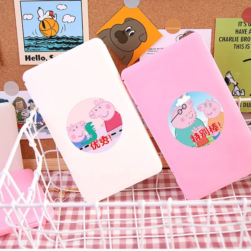 Peppa Pig Roll Stickers 500PCS Cute Round Cartoon Stickers for Kids Reward Party Favor DIY Scrapbook Decals view 2
