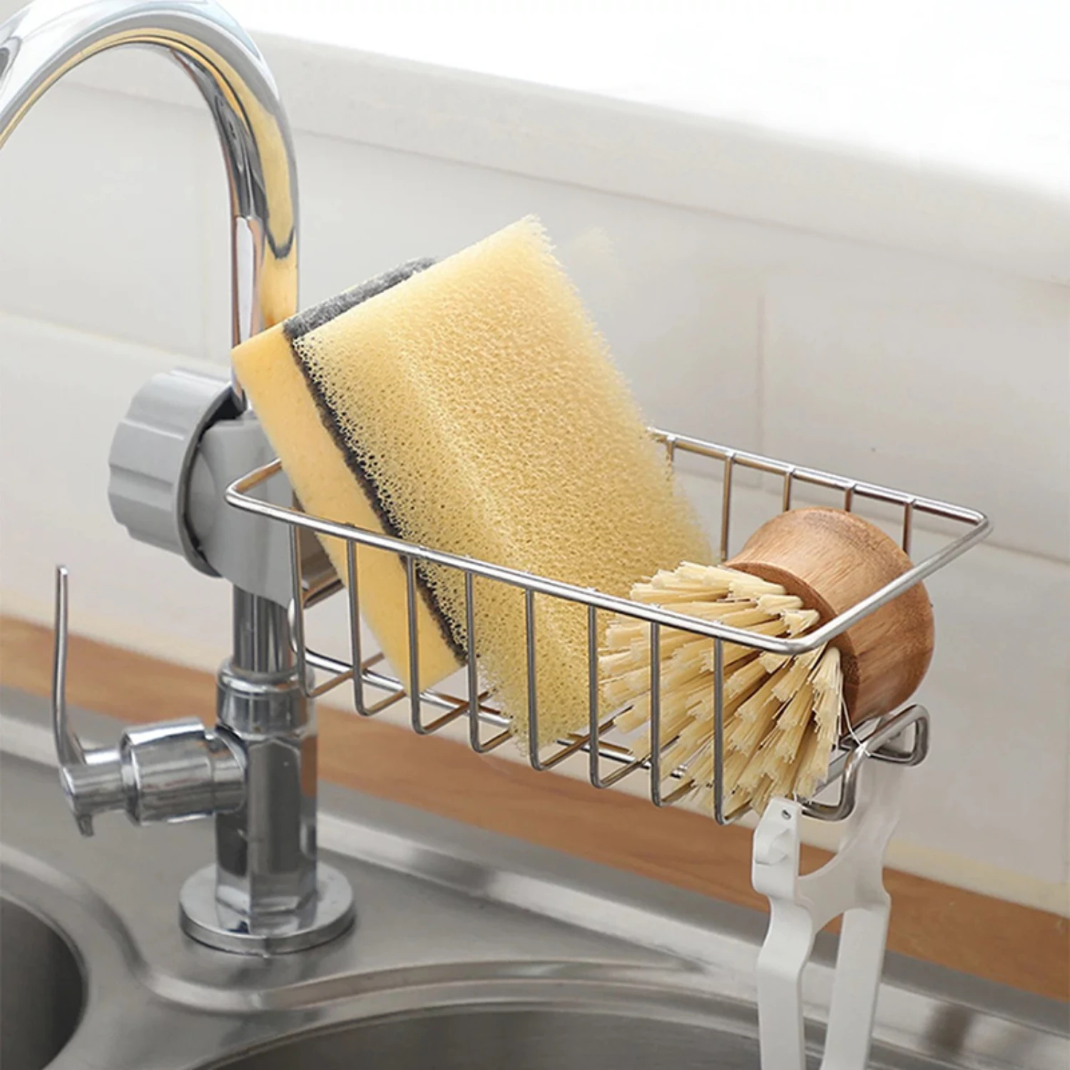 Efficient, convenient, and durable multi-layer stainless steel faucet rack for a tidy and organized sink. Easily organize kitche