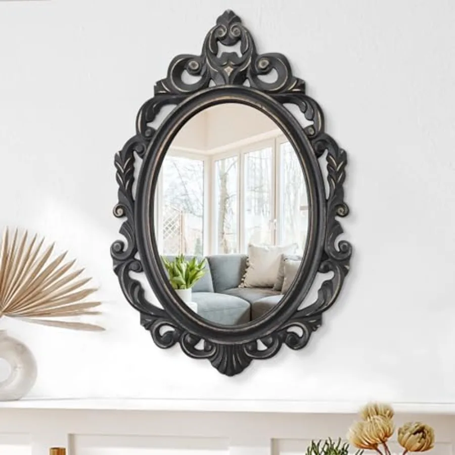 

Black Oval Wooden Frame Vintage Wall Mirror Baroque Style Arendahl Traditional Carved Hanging Mirror for Wall Decorative Antiqu