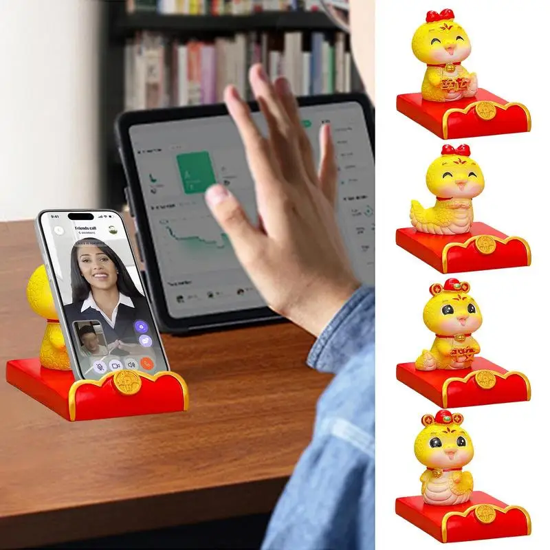 Chinese New Year Snake Phone Stand Lucky Chinese New Year Phone Stand Cute Snake Statue Cartoon Snake Figurine Animal Phone