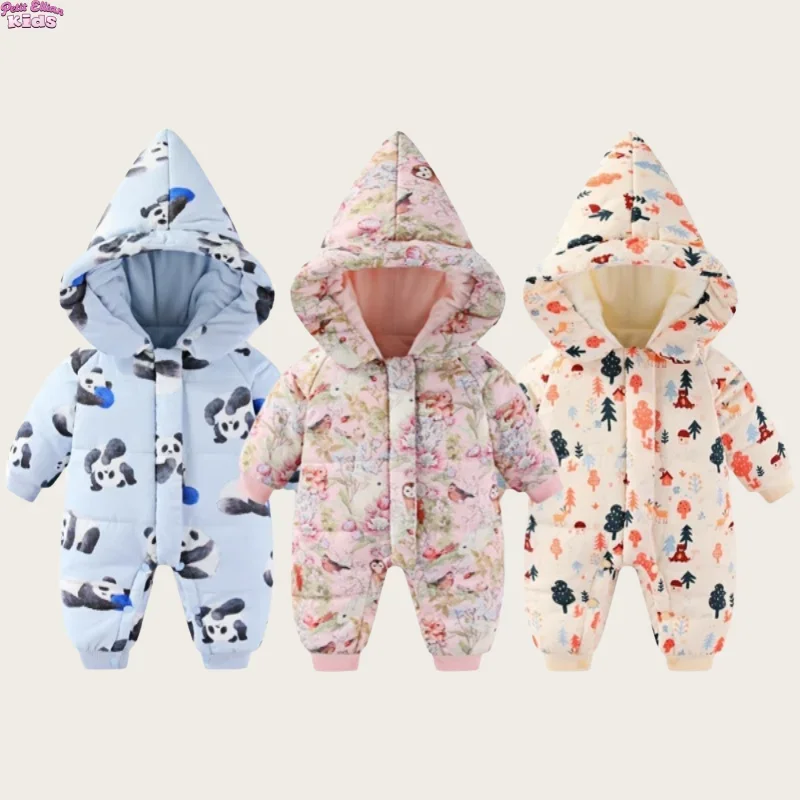 

Bodysuit for Newborns Girls Thickened Waterproof Printed Snowsuit 0-24M Infant Boys Hooded Jumpsuit Warm Winter One Piece Outfit
