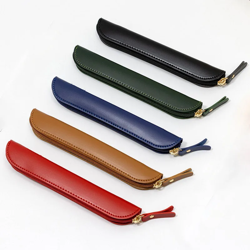 Retro Leather Pencil Case Student Pencil Box Stationery Bag Multi-functional Zipper Pen Storage Bag