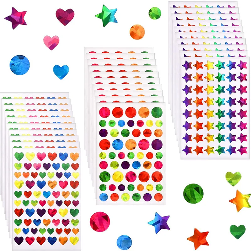 Sparkly Holographic Dot Star Stickers for Kids DIY Decoration Stationery Scrapbook Glitter Foil Behavior Reward Chart Sticker