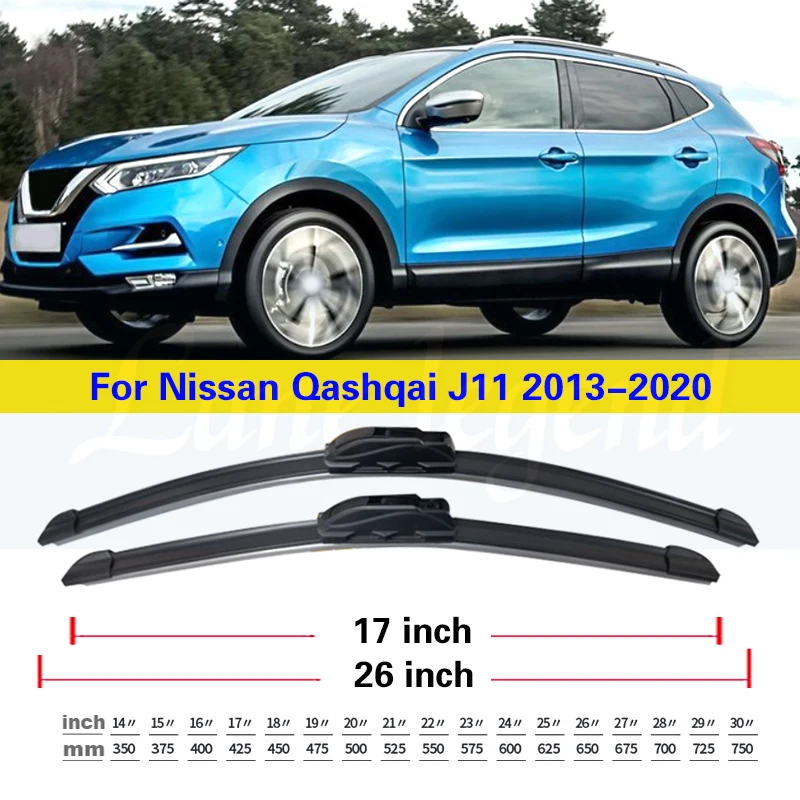 For Nissan Qashqai J11 2013 2014 2015 2016 2017 2018 2019 2020 Front Wiper Blades Brushes Cutter Accessories U J Hook 26