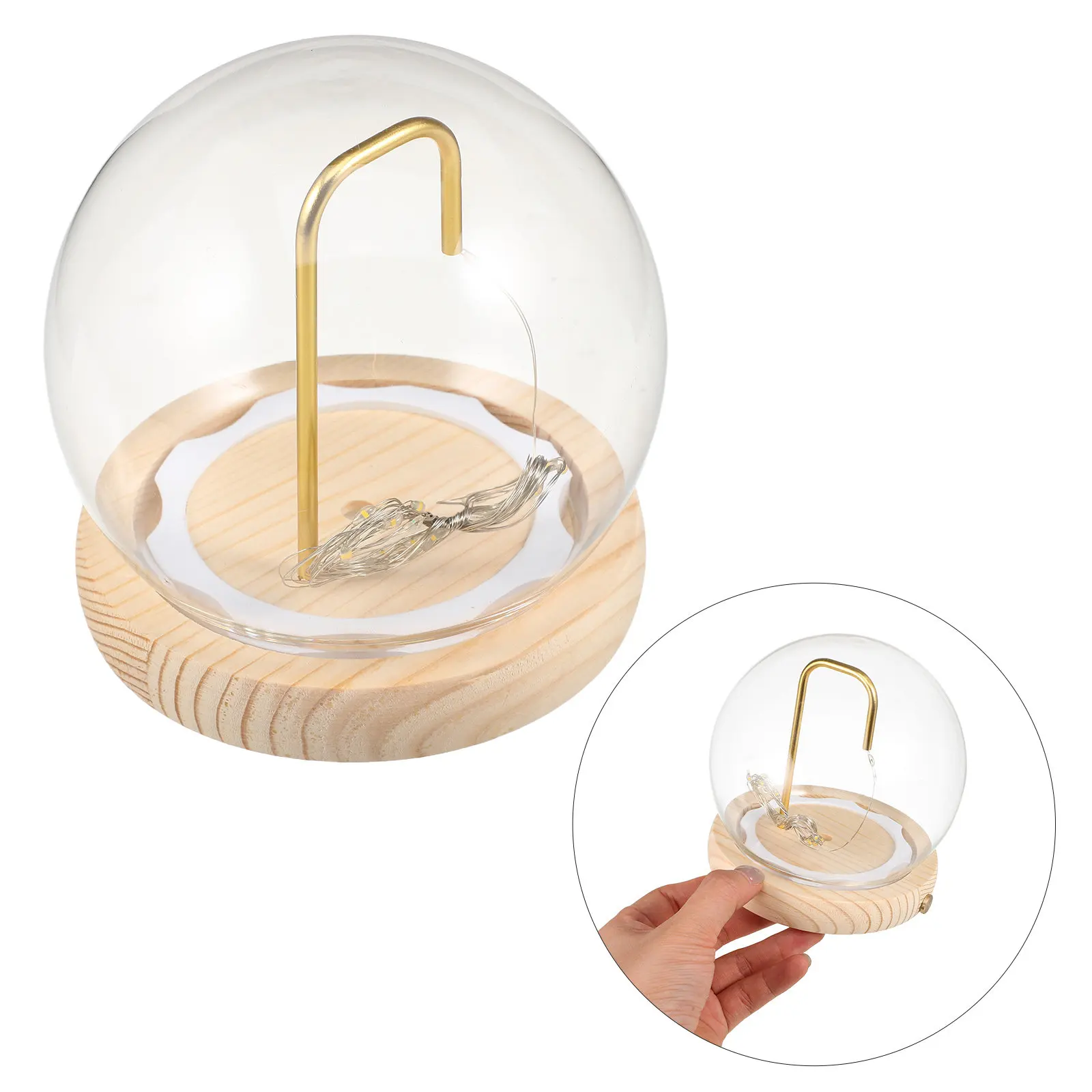 Glass Display Dome with Wood Base Clear Cloche LED Lighting Miniature Decorative Showcase for Keepsakes Glass Cloche