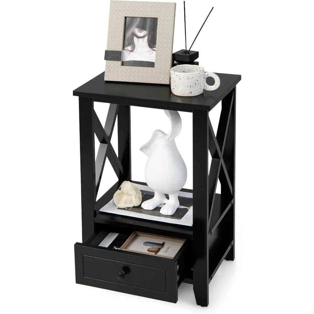 

Nightstand, Modern Bedside Table With Open Storage Shelf & Drawer, Minimalist End Table, 2-Tier Side Table For Bedroom