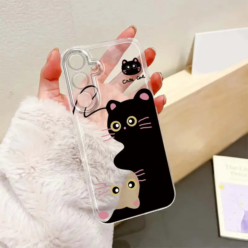 Cartoon Cat Art Cute For Samsung Galaxy S26 S25 S24 S23 S22 S21 S20 S10 Lite FE Edge TPU 5G Transparent Phone Case