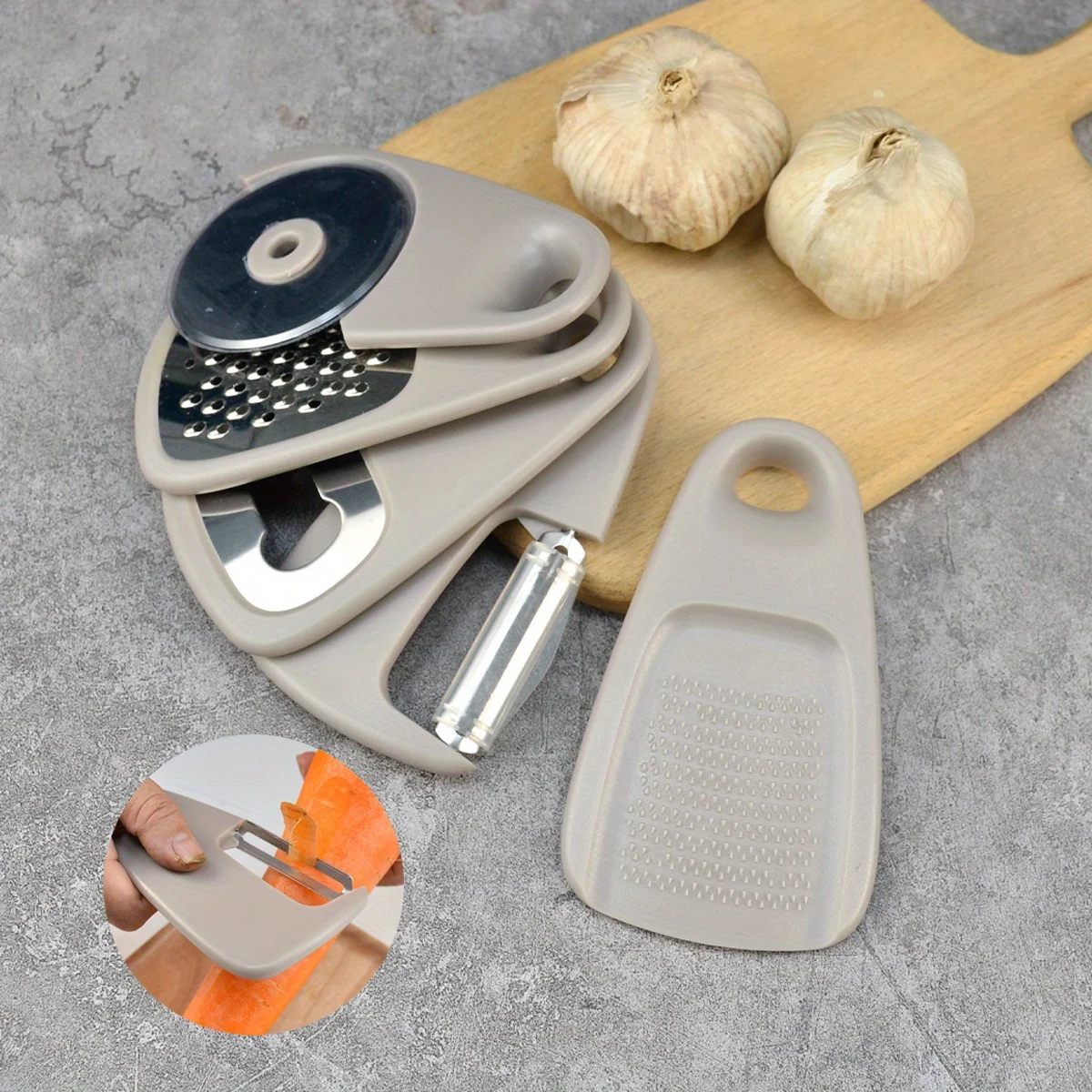 Kitchen Gadget Set 5 Pieces, Stackable Cooking Tools To Save Space, for Household Use, RV Camper Accessories (Grey)