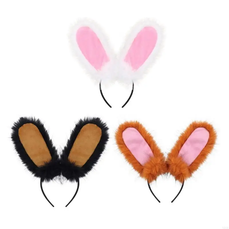 

Повязка на голову с меховыми кроличьими ушками, удобная повязка на голову для костюма, модная повязка для волос для косплея и