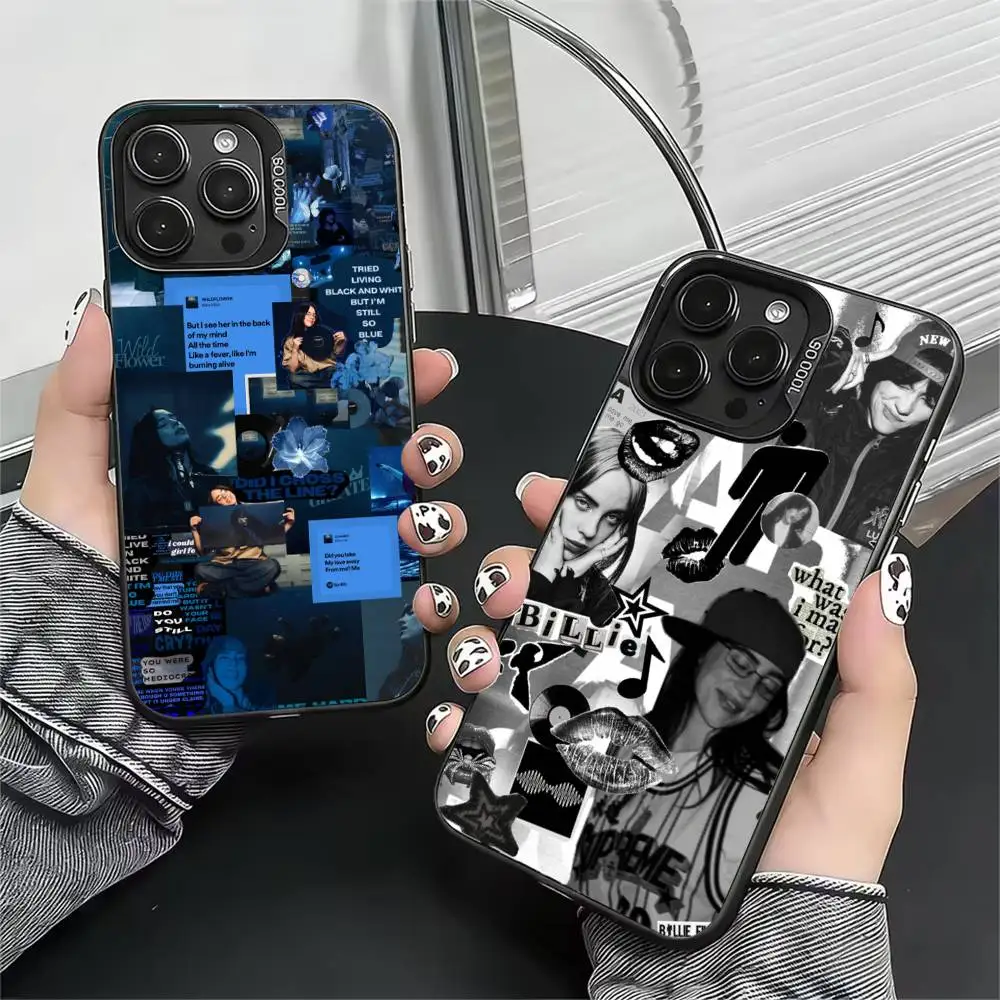 Coque de téléphone portable colorée argentée de la marque Billie Eilish, compatible avec les iPhone 11, 12, 13, 14, 15, 16, 17, Plus, Pro Max, XS, Mini.