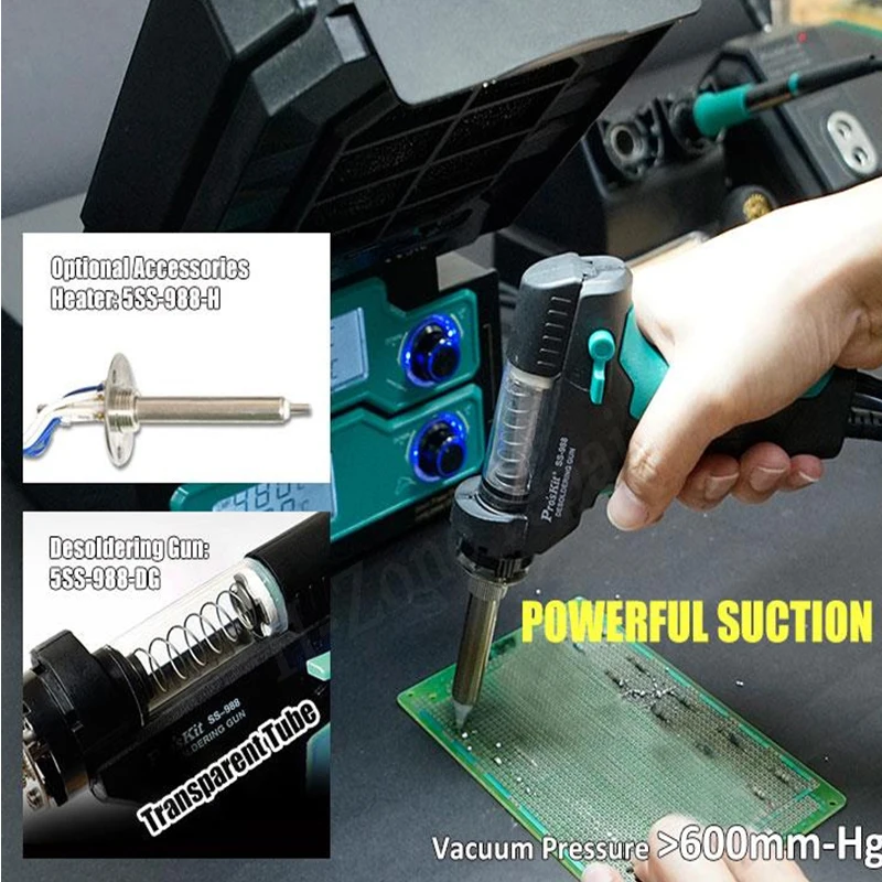 6in1 Pro'sKit SS-988H ESD ЖК-цифровой электрический распайочный насос BGA паяльник всасывающий пистолет распайка группа автоматический сон