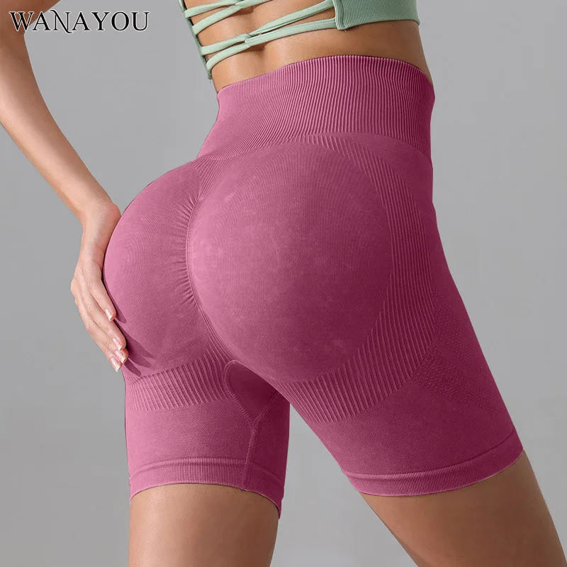 

WANAYOU Women's Solid Colour Three-Quarter Shorts Yoga Leggings, Seamless Butt Lifting Gym Shorts, Quick Dry Cycling Gym Shorts