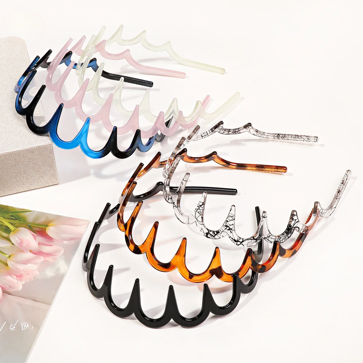 Solid Color Wave Hairbands for Women Elegant Trendy Toothed Non-slip Hair Combs Hair Accessories Girl Face Wash Sports Headbands