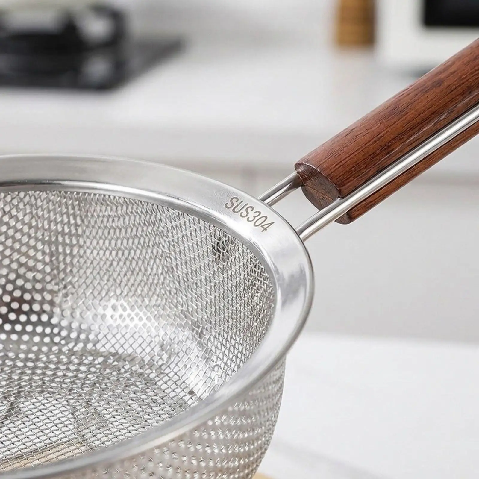 Stainless Steel Fine Mesh Strainer Sifter Spoon Kitchen Utensil Ergonomic Handle for Frying and Rinsing