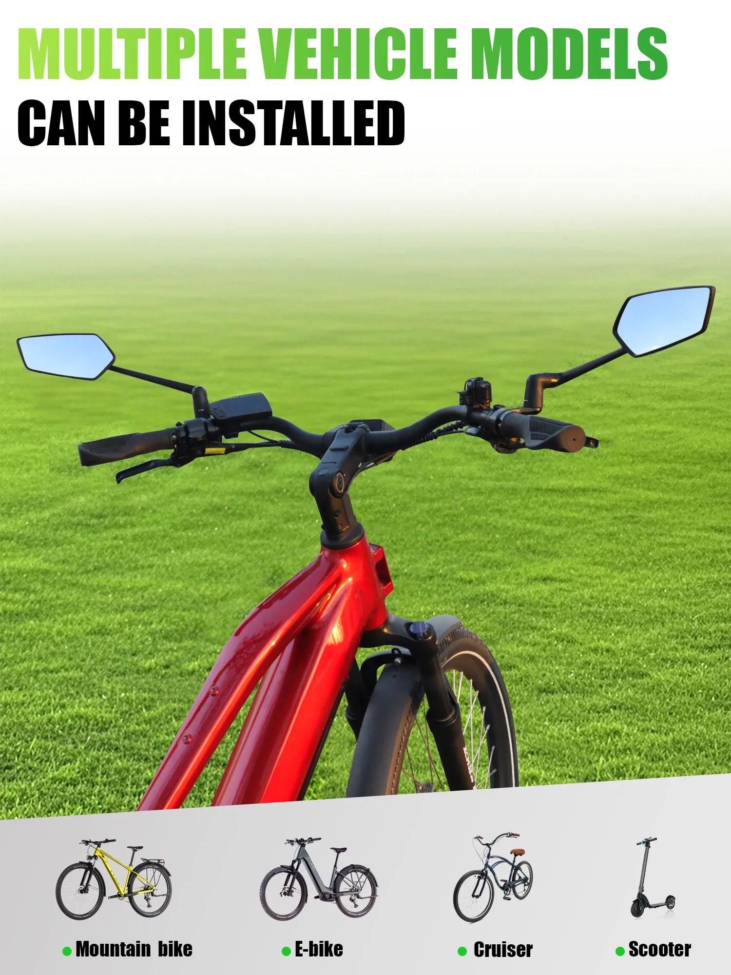 RBRL Bicycle Handlebar Rearview Mirror Automotive-Grade Wide Angle Ultra Clear Bike Mirror 360 Rotatable for Electric Scooter