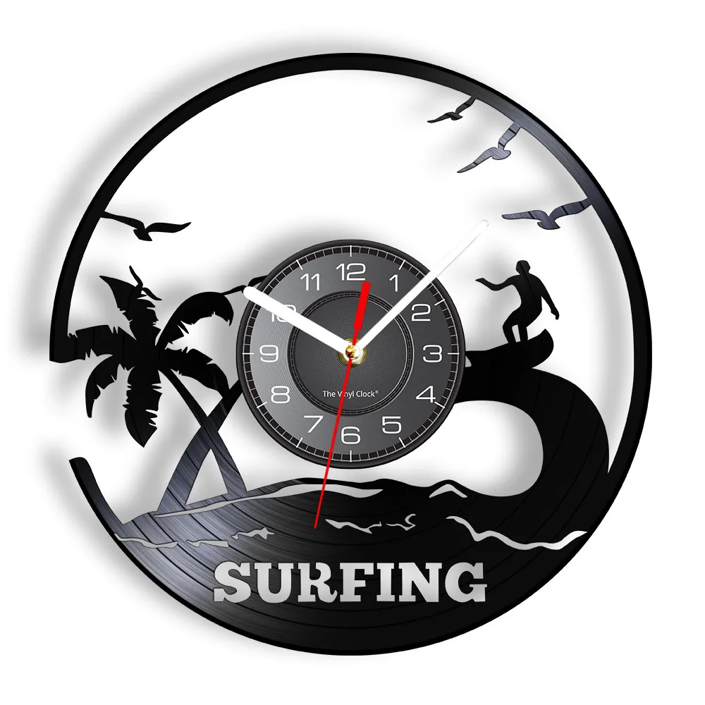 

Windsurfing Surfer Clock LED Silhouette Wall Decor Vinyl Record Wall Clock Cool Living Room Interior Decor Home Decor