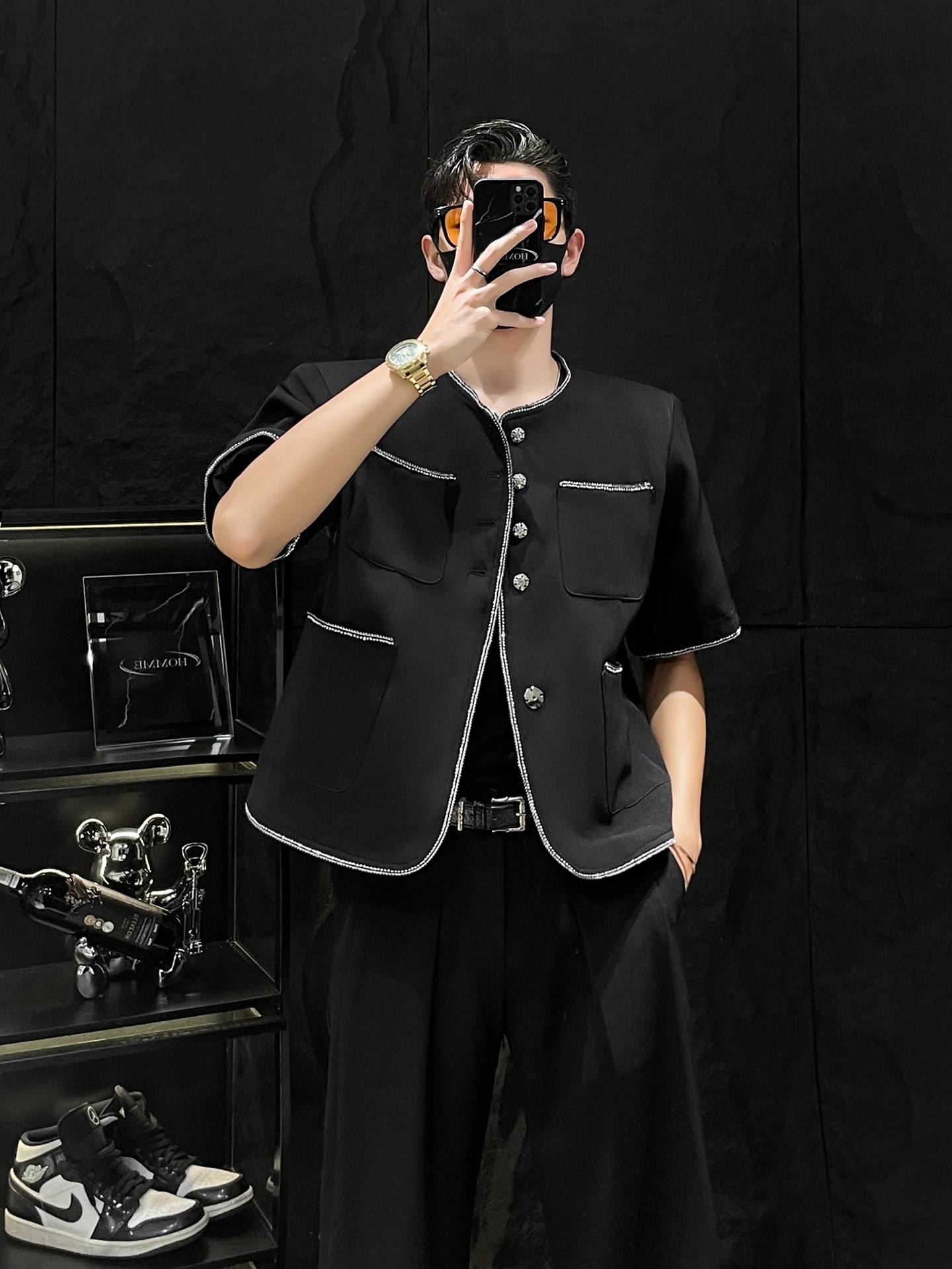 

HOMME Luxury ort Sve Jaet Мужской укороченный топ с подкладкой на плечо Youth Faion Лето из полиэфирного волокна с застежкой на одной пуговице Jaet