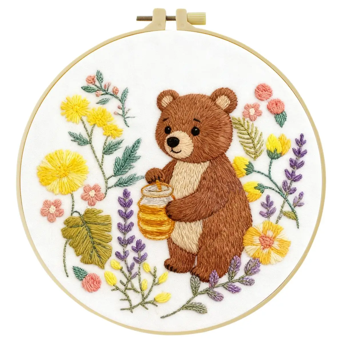 1 Stück 20X20CM/15X15CM 7,87/6,3 Zoll Der Bär, der Honig isst Stickerei-Starter-Kit DIY-Kit DIY-Stickerei-Kit Handarbeiten – Detail 2