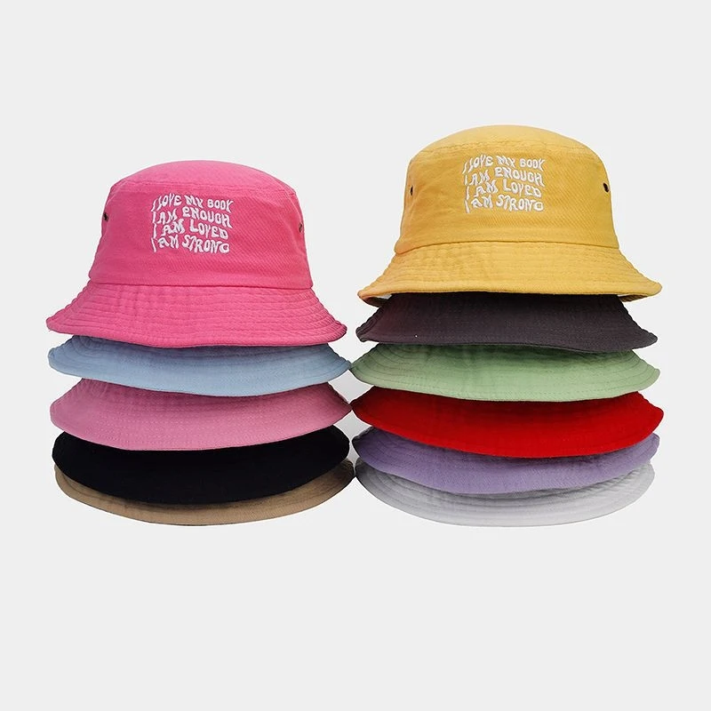 Women's Inspirational Quote Embroidered Bucket Hat, Black Cotton Sun Cap, Casual Summer Outdoor Fisherman Hat
