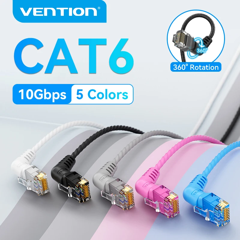 Vention CAT6A Ethernet Cable 10Gbps 90/360 Degree Rotation CAT 6A Slim Networking Internet Lan Cord for PC PS4 Router RJ45 Cable