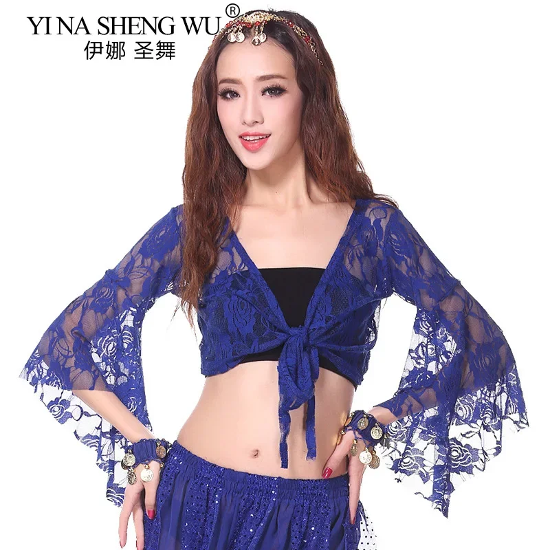 Women's Long Flare Sleeve Butterfly Lace Top Shrug Gymnastics Cover up Cardigan Sexy Belly Dance Class Costume