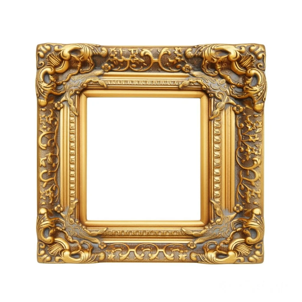 European Solid Wood Picture Frame - Small Square Size, Antique Gold Finish, 12.5cm Width, 5cm Thickness