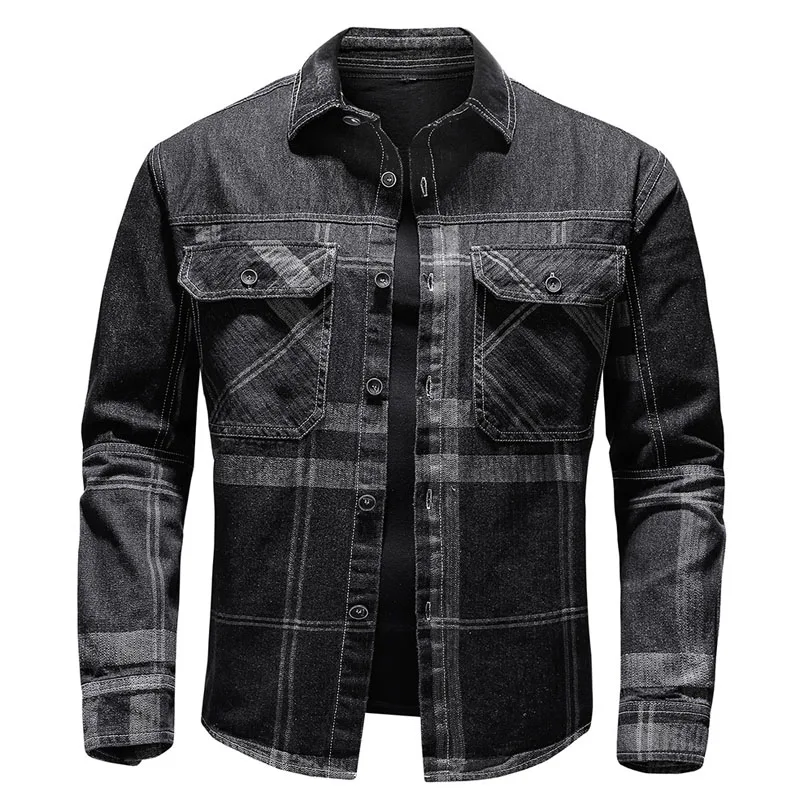 2023 New Autumn Denim Shirt Men Long Sleeve Quality Cowboy Shirts Men\'s Casual Plaid Jeans Outwear Male Coat Clothing MY868