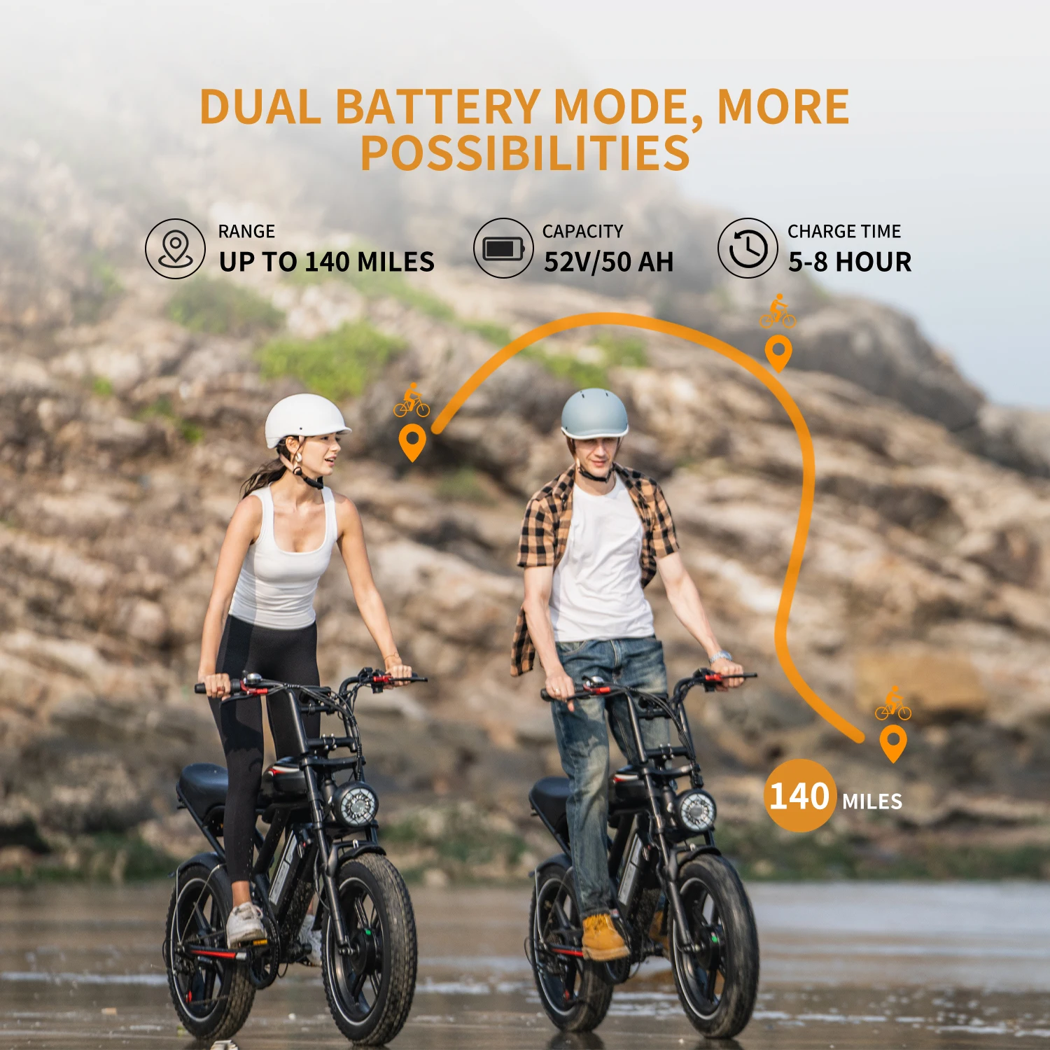 Bici elettrica AMYET S6 per adulti Dual Moter Peak 3000W, doppia batteria rimovibile 52V 50AH, 140 miglia, bici elettrica da moto 32MPH