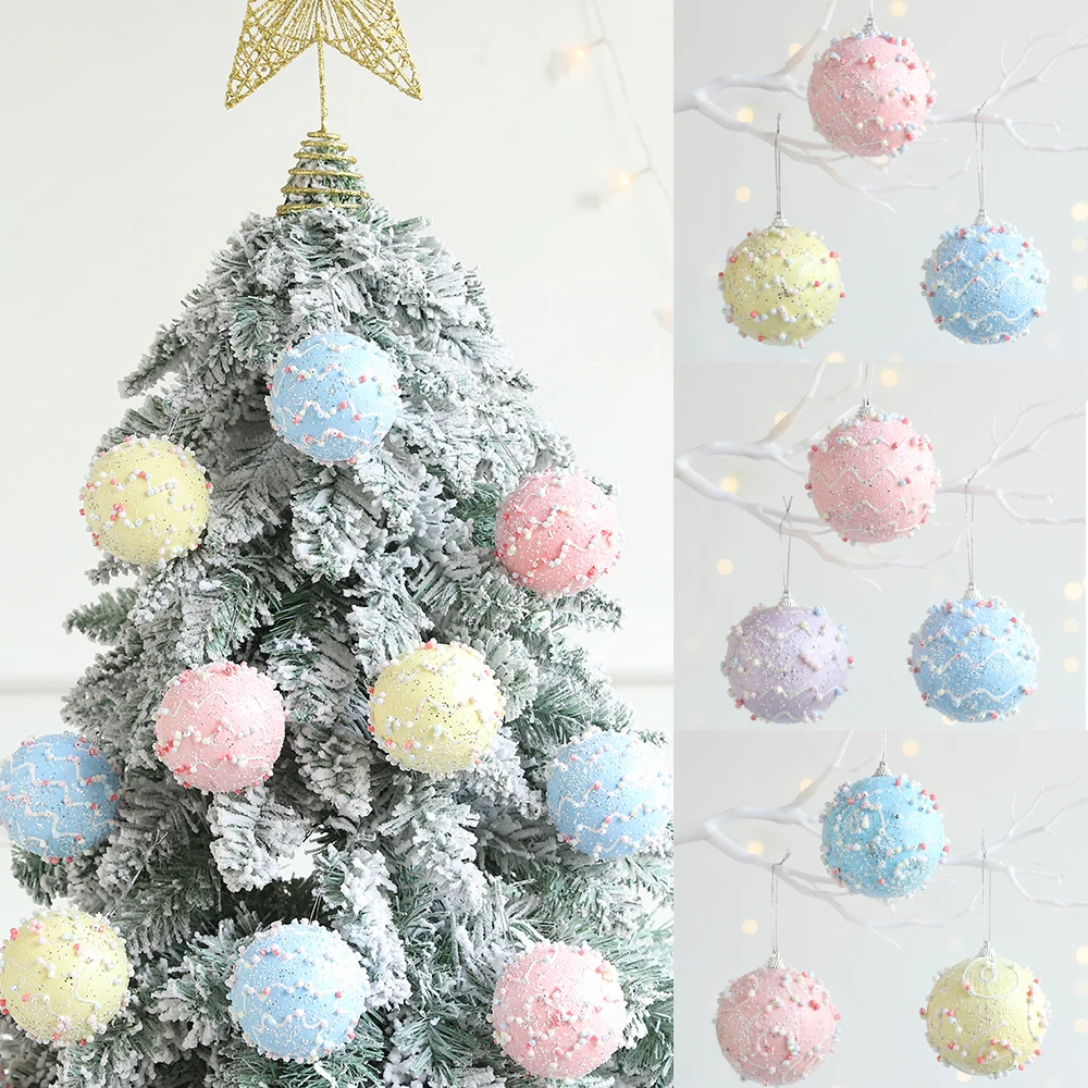 3pcs Christmas 8cm Foam Balls Pink Blue Striped Balls Christmas Party Decor Xmas Tree Hanging Pendants Navidad New Year Gifts