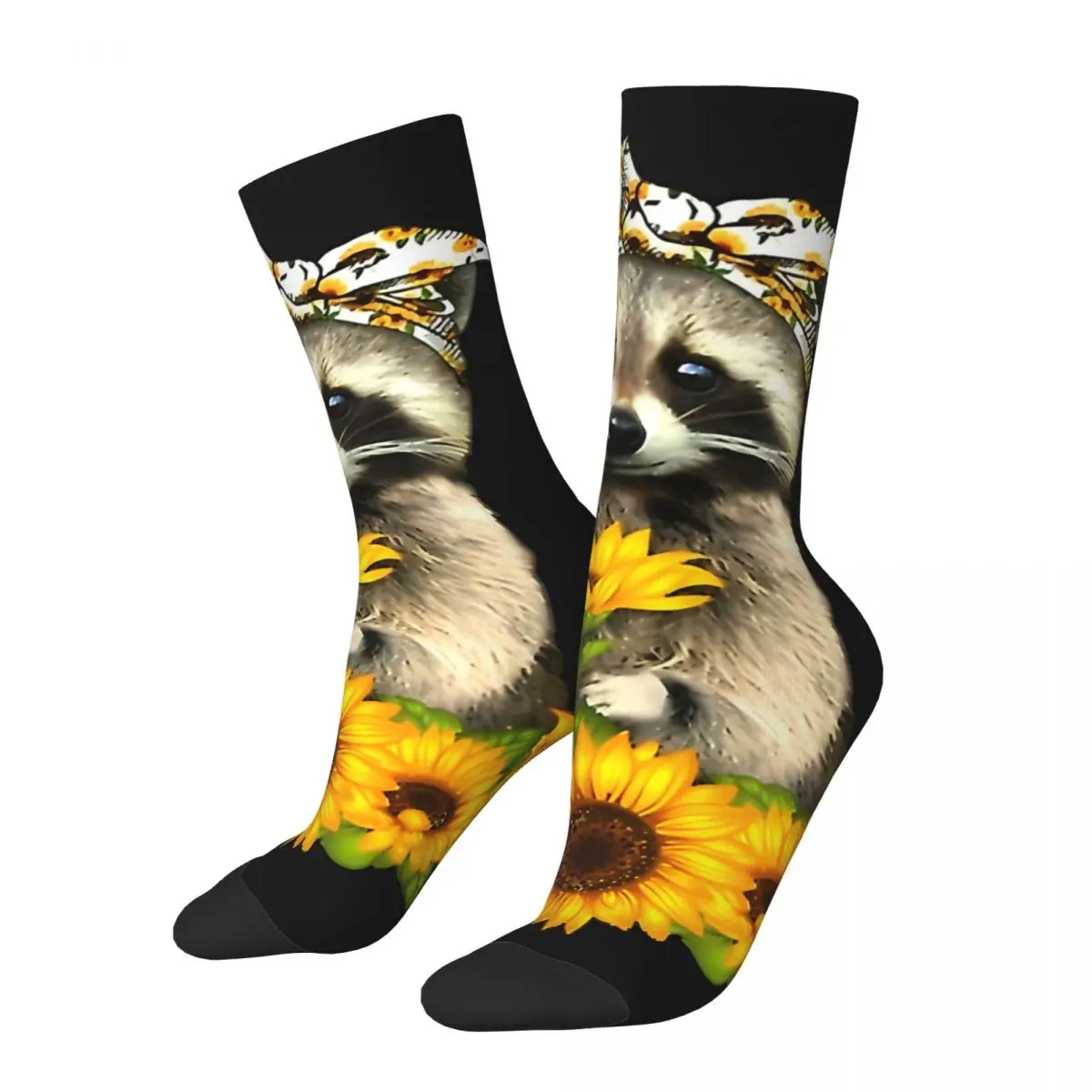 

Funny Crazy Sock for Men Sunflower Harajuku Raccoon Quality Pattern Printed Crew Sock Novelty Gift